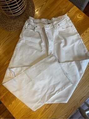 White High-Rise Wide-Leg Elastic Waist Jeans for Women